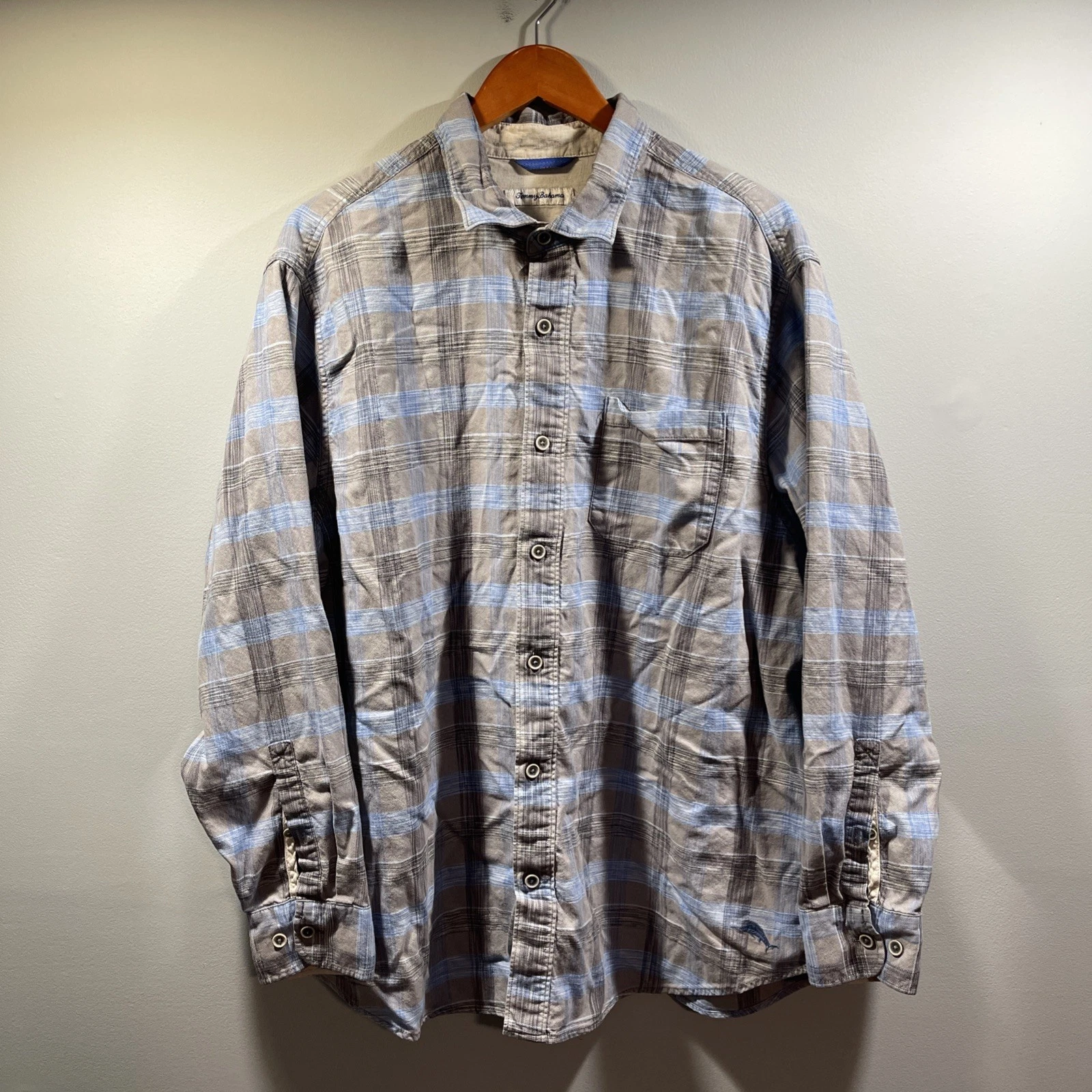 Tommy Bahama Relax Mens 1XLB Flannel Collared Button Shirt Plaid Cotton Preppy