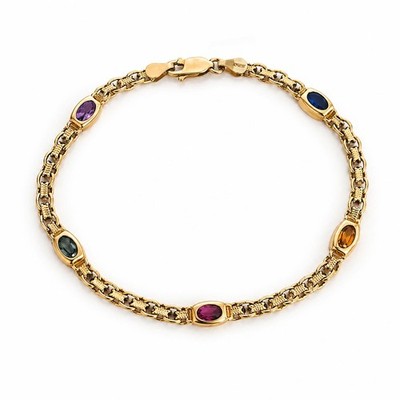 14K Gold Italien Multi Edelstein Bahnhof Armband 7g 8'' Vintage italienischer Schmuck