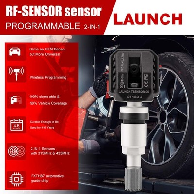 4x Launch LTR-05 TSENSOR-05 RF TPMS Sensor 315&433MHz 2 in 1 Programmable Metal
