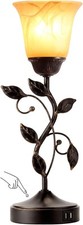 Touch Control Table Lamp with 2 USB Charging Ports, 3-Way Bronze Amber Glass