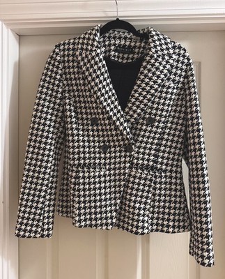 Bagatelle Black White Houndstooth Double Breasted Lined Blazer Women's Sz S EUC!