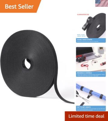 1/2in x 100ft Hook and Loop Roll - Reusable Self-Gripping Strips for All Needs