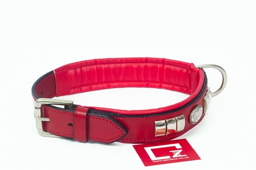 COLLAR DE CUERO PERRO CON CARA DE PERRO TOTALMENTE ACOLCHADO LATÓN CROMADO EN 6 COLORES - Imagen 4 de 19