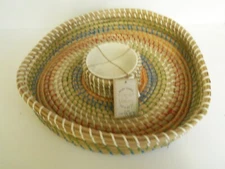 Natural Sea Grass Chip& Dip Set w/Ceramic Bowl Weaved Basket Handcrafted Vietnam