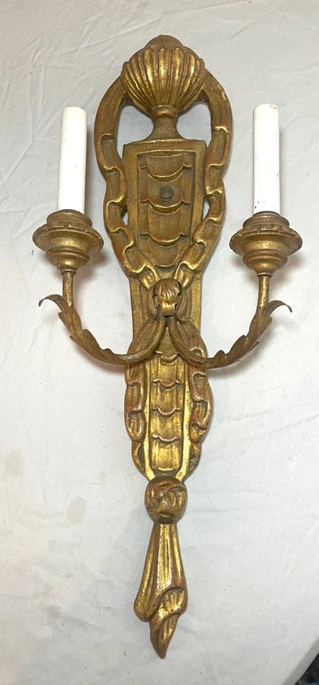 arandela de parede vintage ornamentada do século italiano esculpida à mão madeira dourada ferro - Imagem 2 de 4