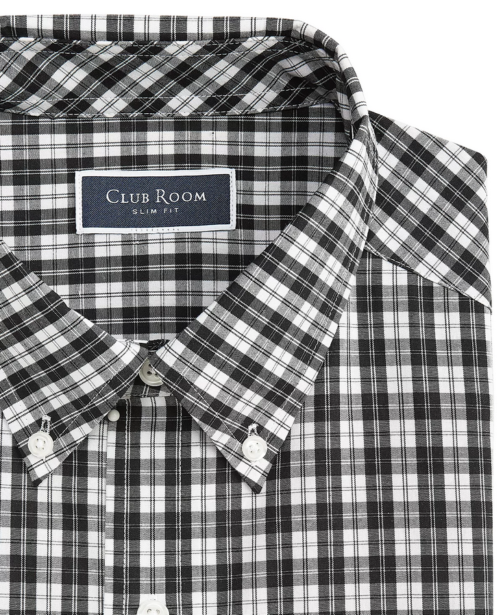 Club Room Moral Slim Fit Plaid Performance Dress Shirt Black White M 15-15  1/2 | eBay
