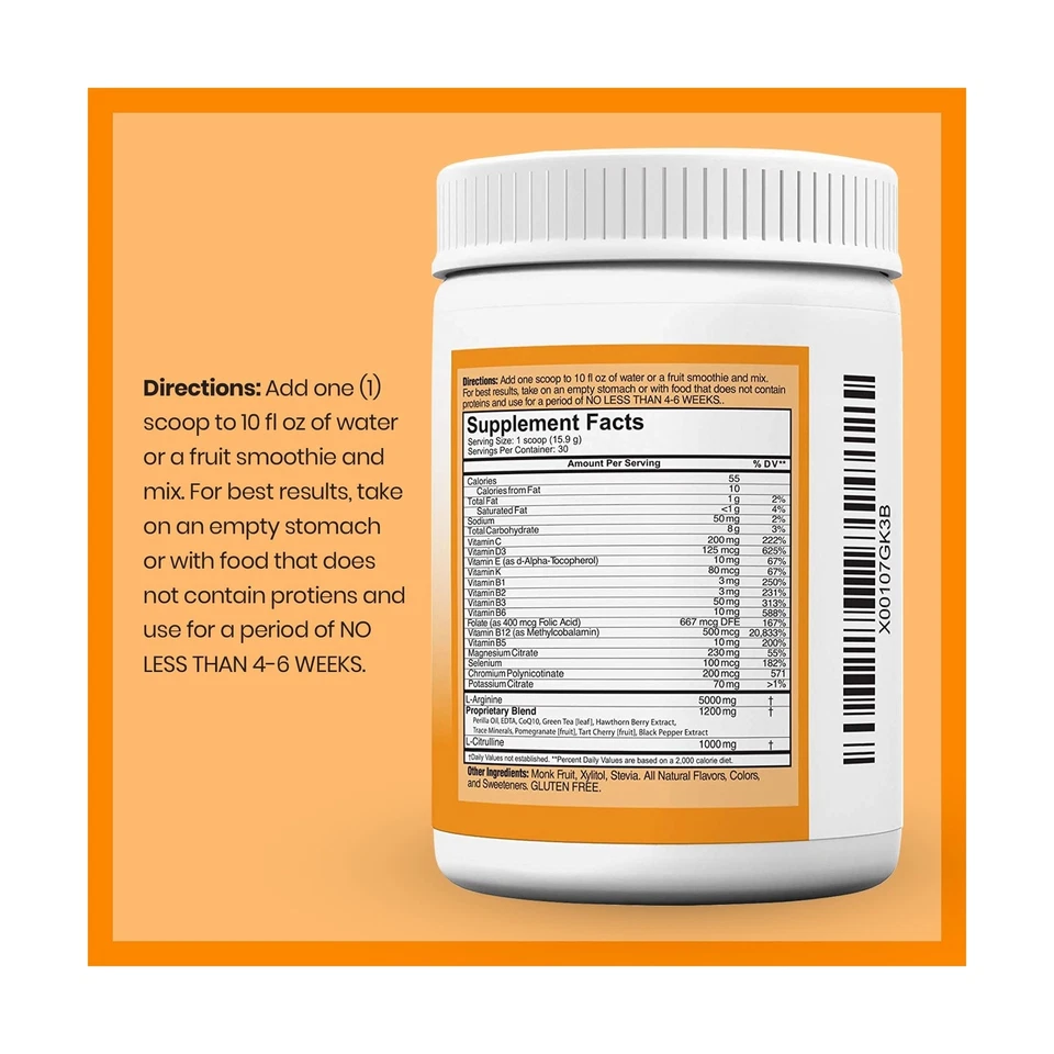 Cardio Heart Health Powder – L-Arginine Supplement 5000mg & L-Citrulline 1 - Image 2 of 4