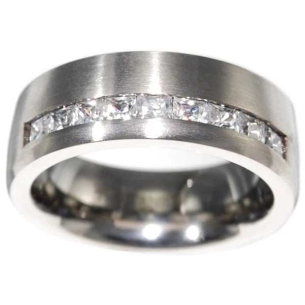 ANILLOS DE TITANIO DIAMANTE SIMULADO BRILLANTE CORTE PRINCESA 1.0CTW talla 9,10,11,12 Foto 2 de 3