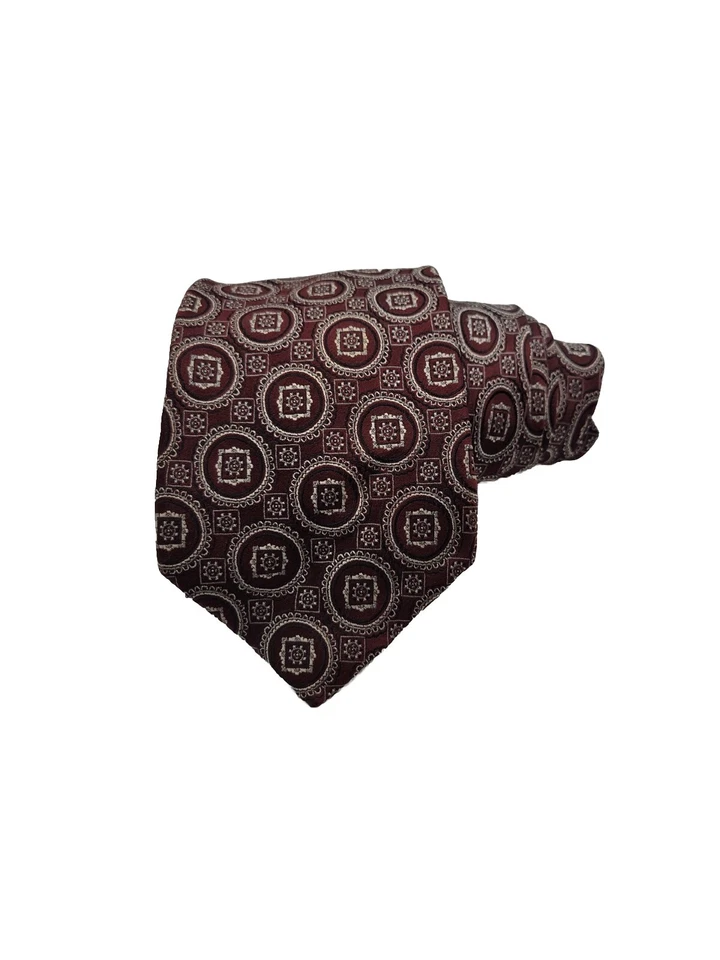 Галстук BURMA BIBAS бордовый геометрический медальон 100% шелк 62 дюйма x 3,25 дюйма длинный галстук - Изображение 2 из 4