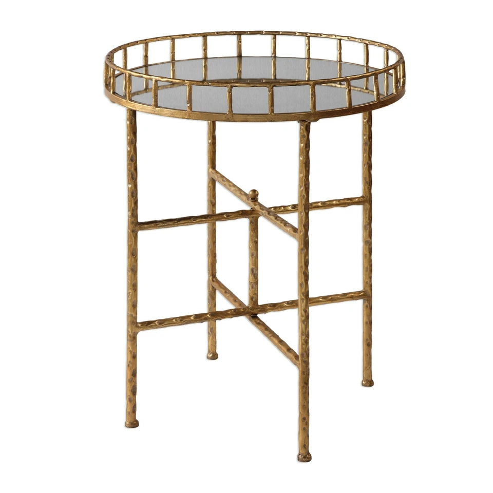 Uttermost 24711 Tilly Bright Gold Leaf Accent Table with Mirrored Tray - Image 4 of 4