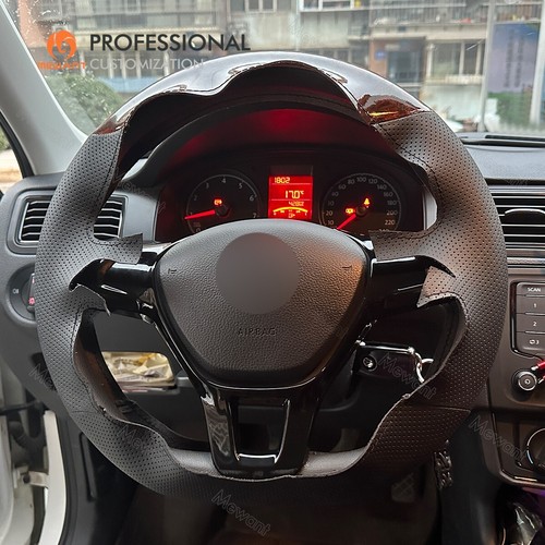 MEWANT Mahogany Pattern Real Leather Steering Wheel Cover for Volkswagen Golf 7 - Picture 9 of 11