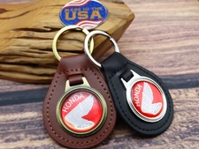 NOS 1970s VINTAGE RED HONDA WINGS RACING MONKEY CAR LEATHER KEY FOB CHAIN RING
