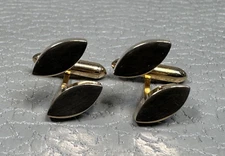 Vintage Mid Century Modern Oblong Floating Pattern Yellow Gold Plated Cuff Links