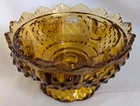 Fenton Art Glass Colonial Amber Hobnail 6 Candle Bowl/Holder 1970s #3872