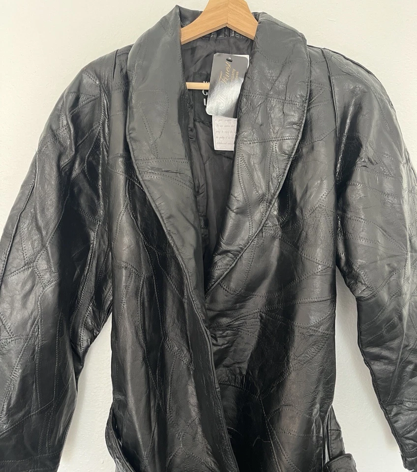 NUEVO CON ETIQUETAS Maxam Chaqueta de Cuero Maxam Negra Genuina Grano Superior Piel de Cordero Mosaico Italiano Grande Foto 3 de 4