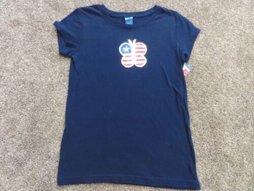 NEW GIRLS NAVY PATRIOTIC RED WHITE AND BLUE SEQUIN BUTTERFLY SHIRT - LARGE 10-12