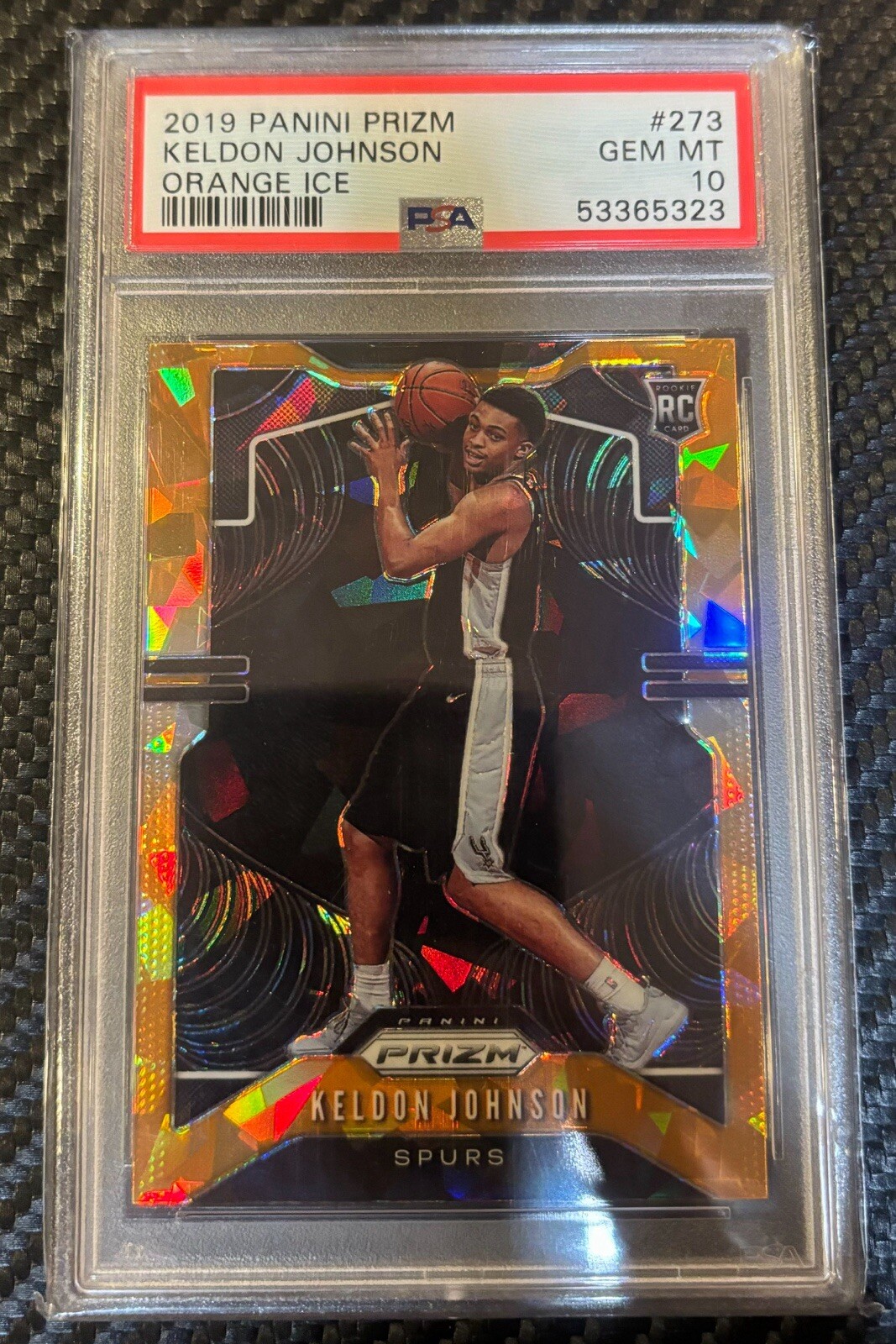 2019 PRIZM ORANGE CRACKED ICE #273 KELDON JOHNSON ROOKIE RC SPURS PSA 10