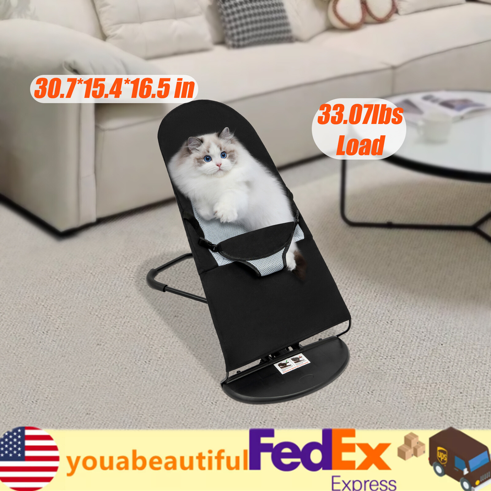 Dog Rocking Bed with Black Mesh - Washable Indoor Lounge for Cats & Dogs