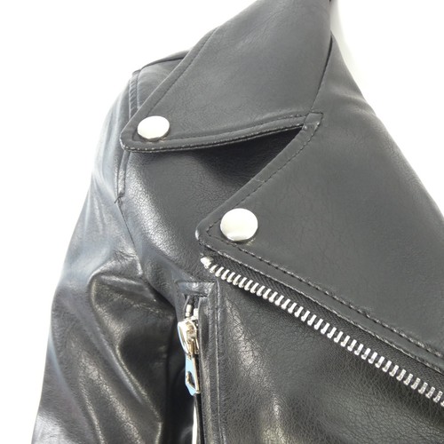 Vegan Leather Biker Jacket Rocker Moto Cropped Y2K 80s 90s Faux Leather PU S - Picture 5 of 14