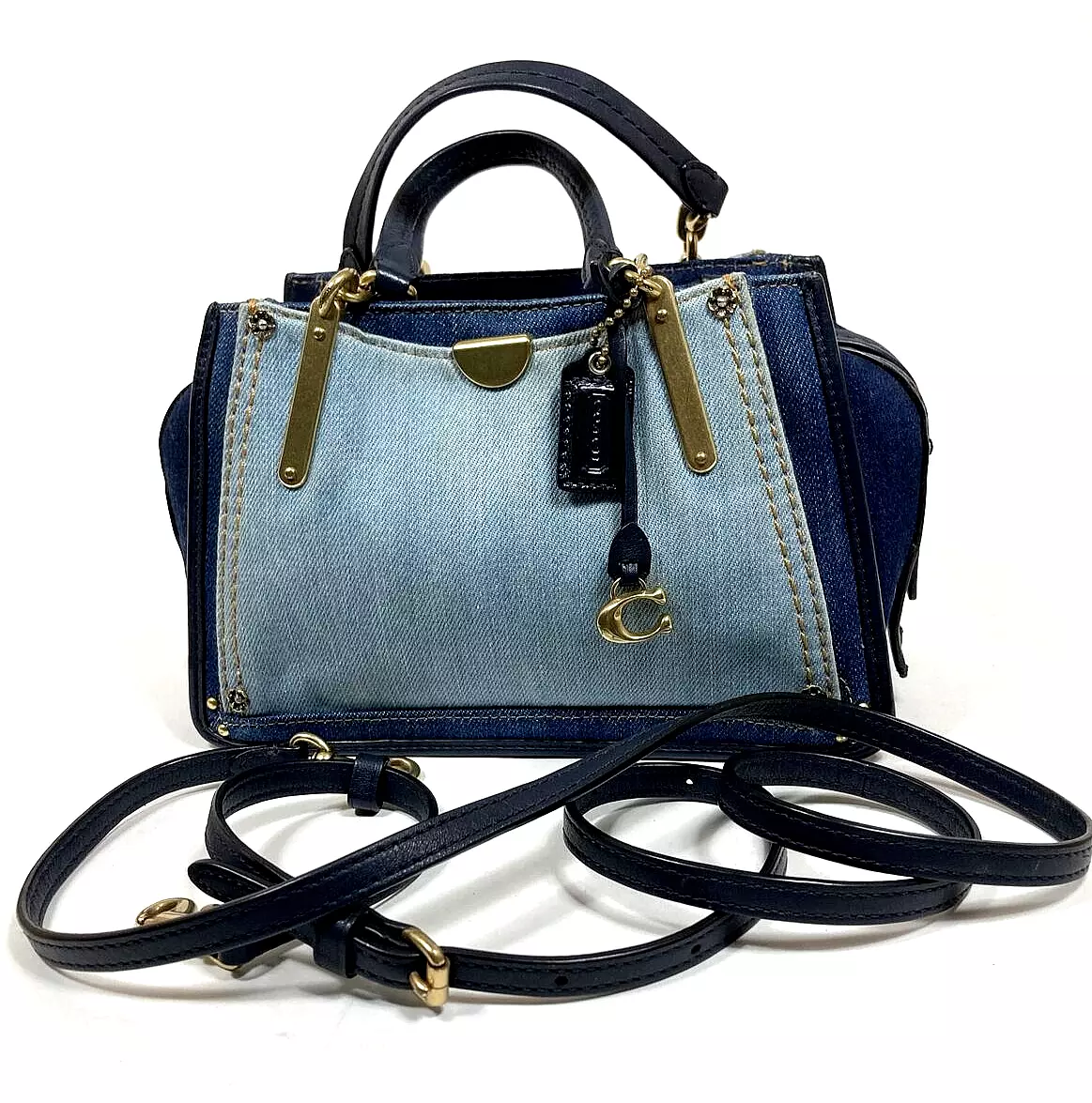 Buy the Coach Denim Mini Crossbody Satchel Blue