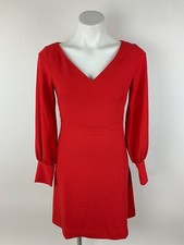 Ann Taylor Red Long Sleeve Fit Flare V Neck Dress 2 Lovely