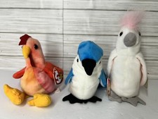 Ty Beanie Baby Birds Strut the Rooster, Rocket the Blue Jay, Kuku the c*ckatoo