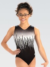 GK Elite Leotard Black White Nightscape Gemstone CL Child Large FREE SHIP