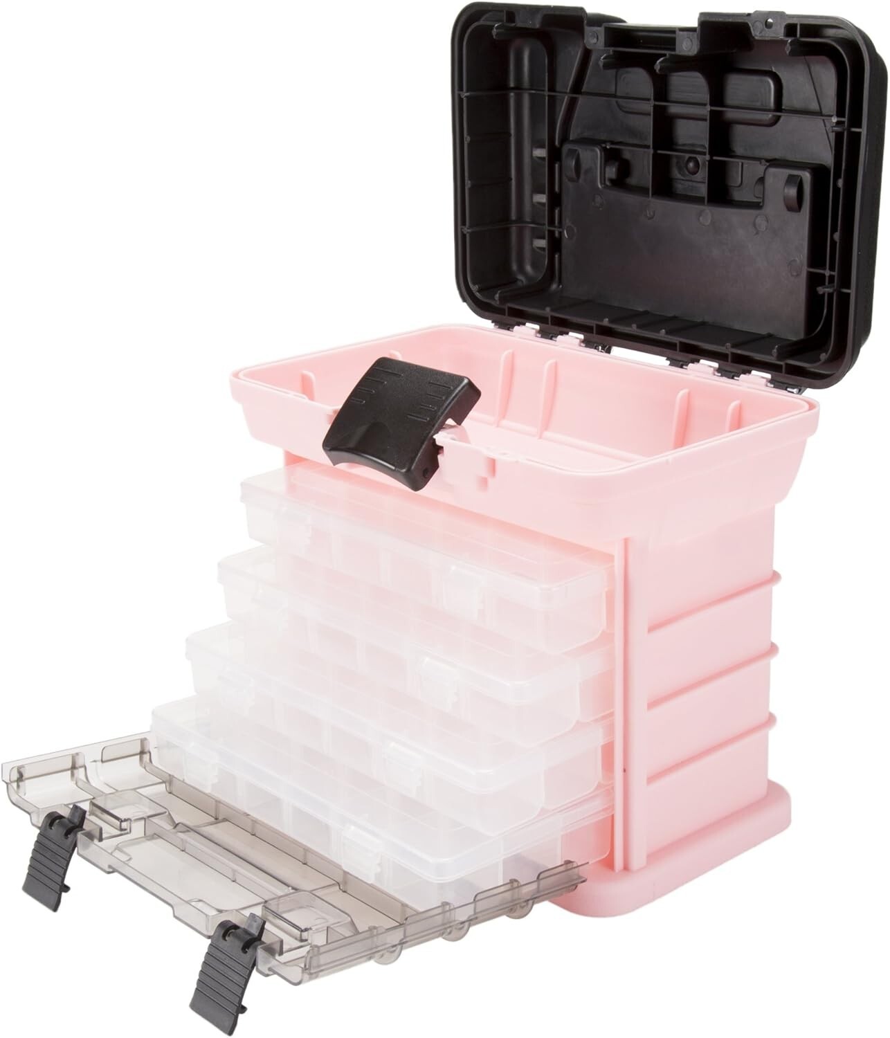 Pink Tool Box – Durable Tackle Box Organizer with 4 Compartments for Hardware...