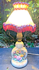 Art Deco vintage table lamp ceramic Flosmaron floral garden hand painted