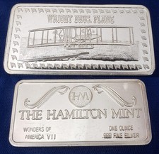 Hamilton Mint Wright Bros. Plane Spike 1 Troy Oz Fine Silver Art Bar si448 95.00 per troy oz