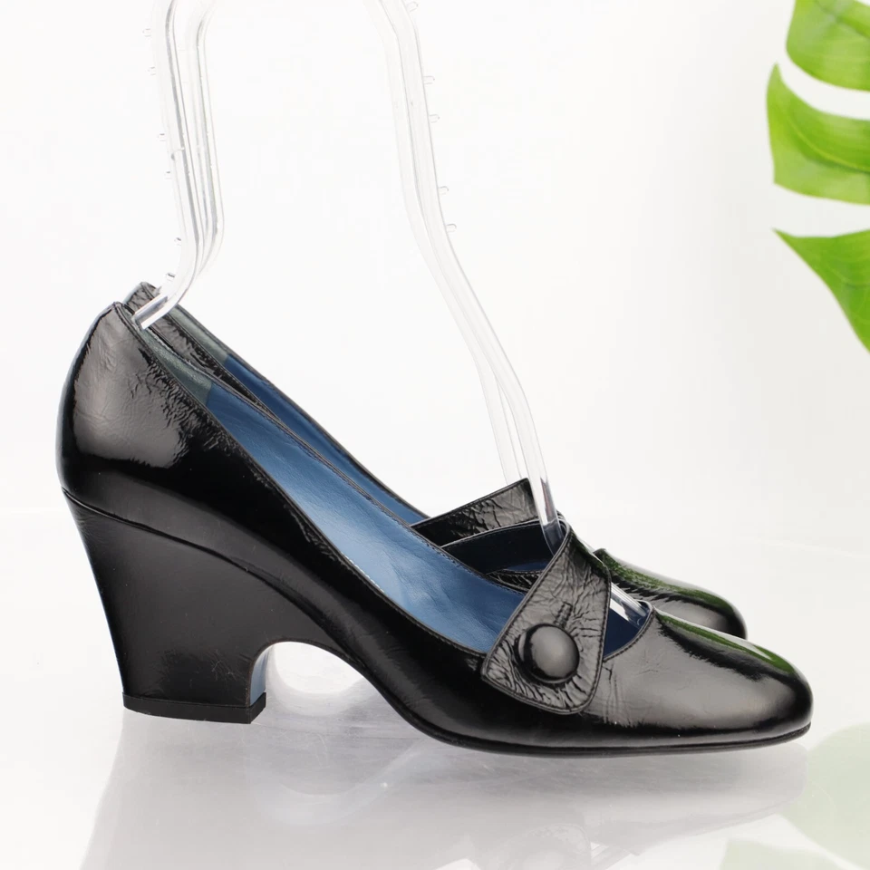 Zapato de vestir Biala Mary Jane Pump talla 9 negro charol retro tacón de cuña Foto 3 de 4