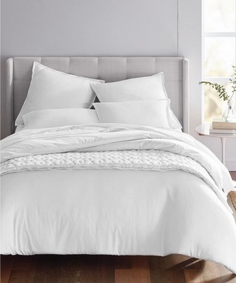 3pc Oake Cotton & Tencel KING Comforter Set Solid WHITE Soft Hypoallergenic