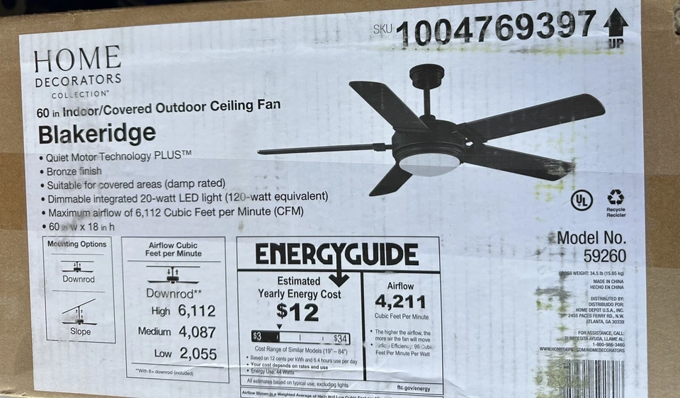 🔥Home Decorators Collection Ceiling Fan W/ Light Kit+Remote Integrated LED - Image 4 of 4