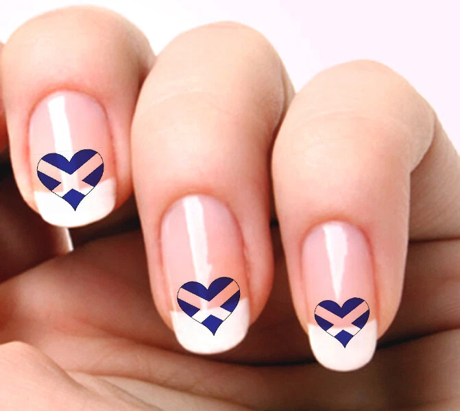 20 Nail Art Decals Transfers Stickers #270 Scotland Flag Heart. Rugby 6 nations