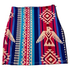 Lucky Blessed Women's Aztec Print Mini Skirt Blue Pink Stretch Select Size