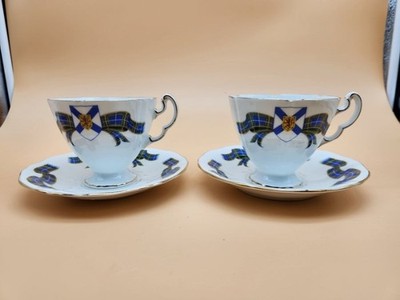 Set of 2 Adderley Nova Scotia Tartan fine bone china cups and saucers