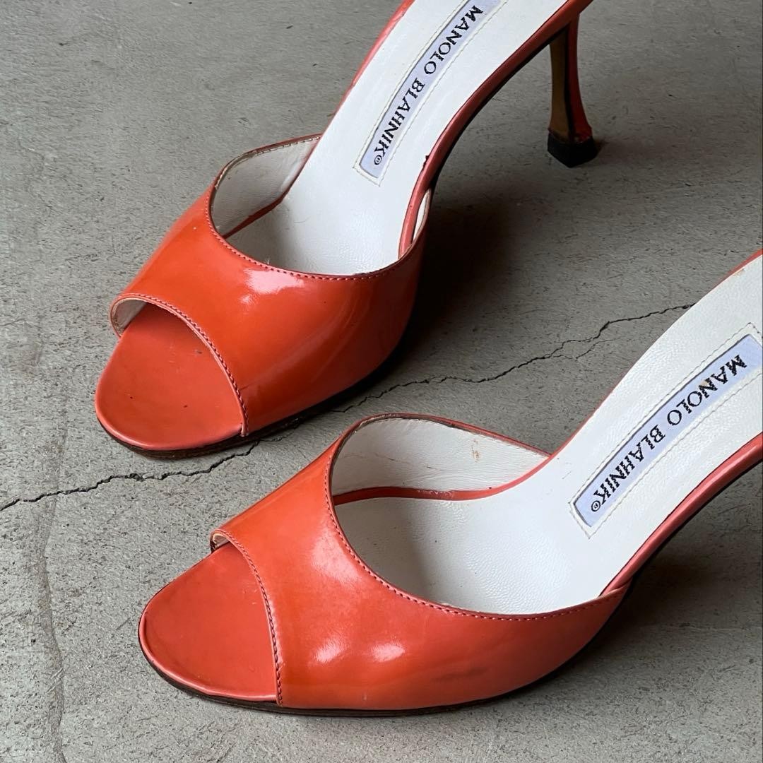 Manolo Blahnik Jada Orange Mules Women Size 5 EU 35 Open Toe Y2K