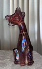 Fenton Winking Alley Cat Pink 11" Iridescent Carnival Glass Art Glass USA