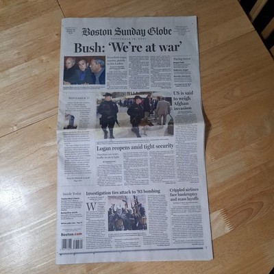 THE BOSTON SUNDAY GLOBUS ZEITUNG 16. SEPTEMBER 2001 9/11 GESCHÄFTLICHE EHRUNGEN 