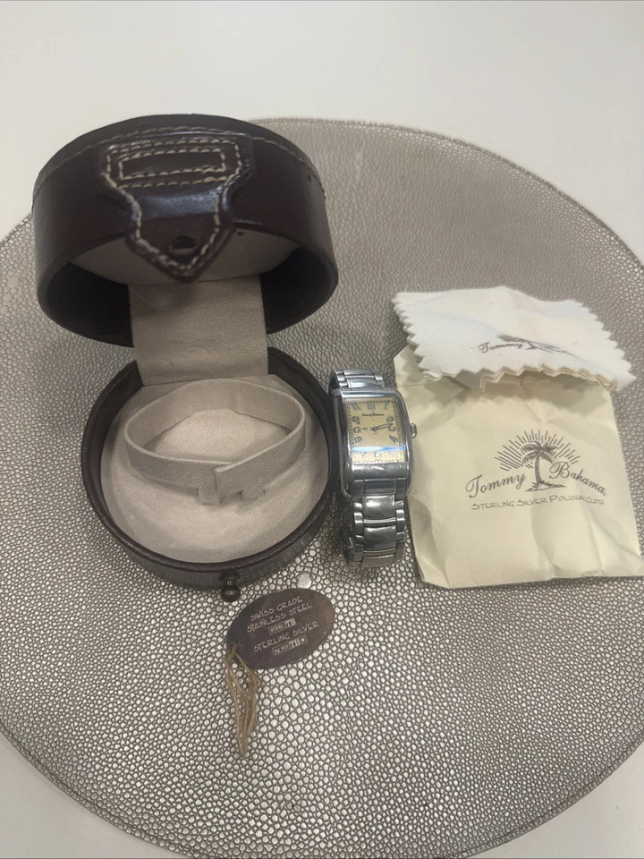 TOMMY BAHAMA Sterling and SS  TB3010  Palm Tree Bracelet Watch Mens in Box EUC - Image 2 of 4