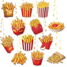 24 Pcs French Fries Hanging Swirls French Fries Party Decorations Double Side...
