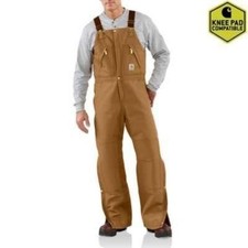New NWT Carhartt Insulated Duck canvas Bib Overalls 48x34 Brown Double Knee R38