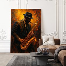 Saxophon, abstraktes Jazzmusiker Bild Kunst Acrylglas, Leinwand, Poster Wandbild