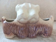 Vintage Pottery Double Scottie Dog Planter Scottish Terrier Brown Tan Cream 7''