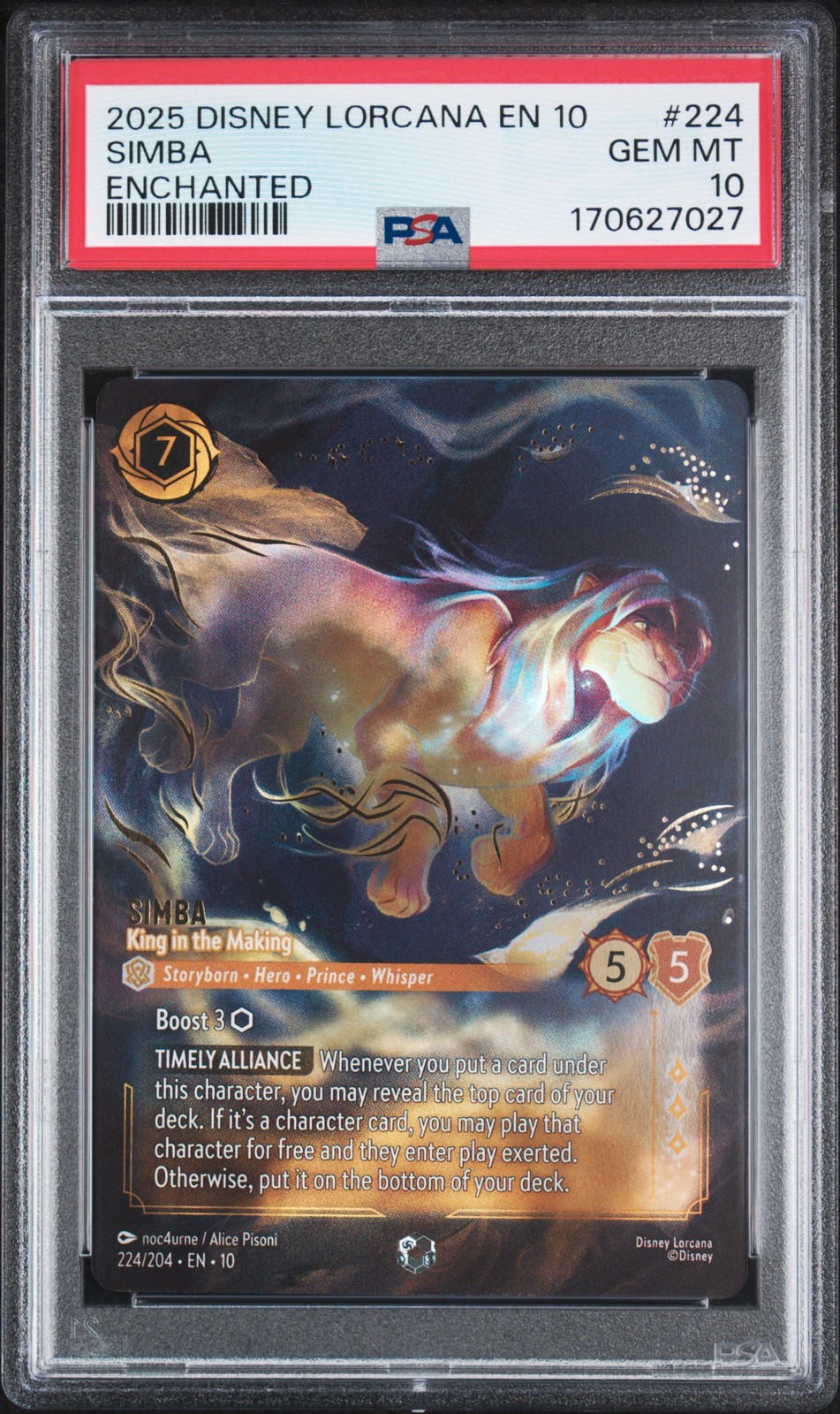 2025 DISNEY LORCANA EN 10 - WHISPERS IN THE WELL SIMBA - KING IN THE MAKING PSA 10