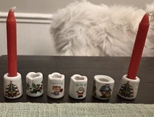 6 Mini Christmas Candlestick Holders  Christmas VTG Mix Designs 
