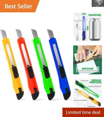 4 Pack Retractable Box Cutter Knives - 9mm Snap-off Utility Knives for Precision