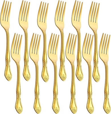 Gold Dinner Forks Set of 12, Stainless Steel Satin Finish Forks Silverware,