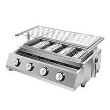 4 Burners BBQ Propane Gas Grill Stainless Steel Smokeless Barbecue Grill Portabl