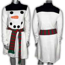 Vintage 2010s XHILARATION Target Snowman Novelty Holiday Belted Sweater Dress M